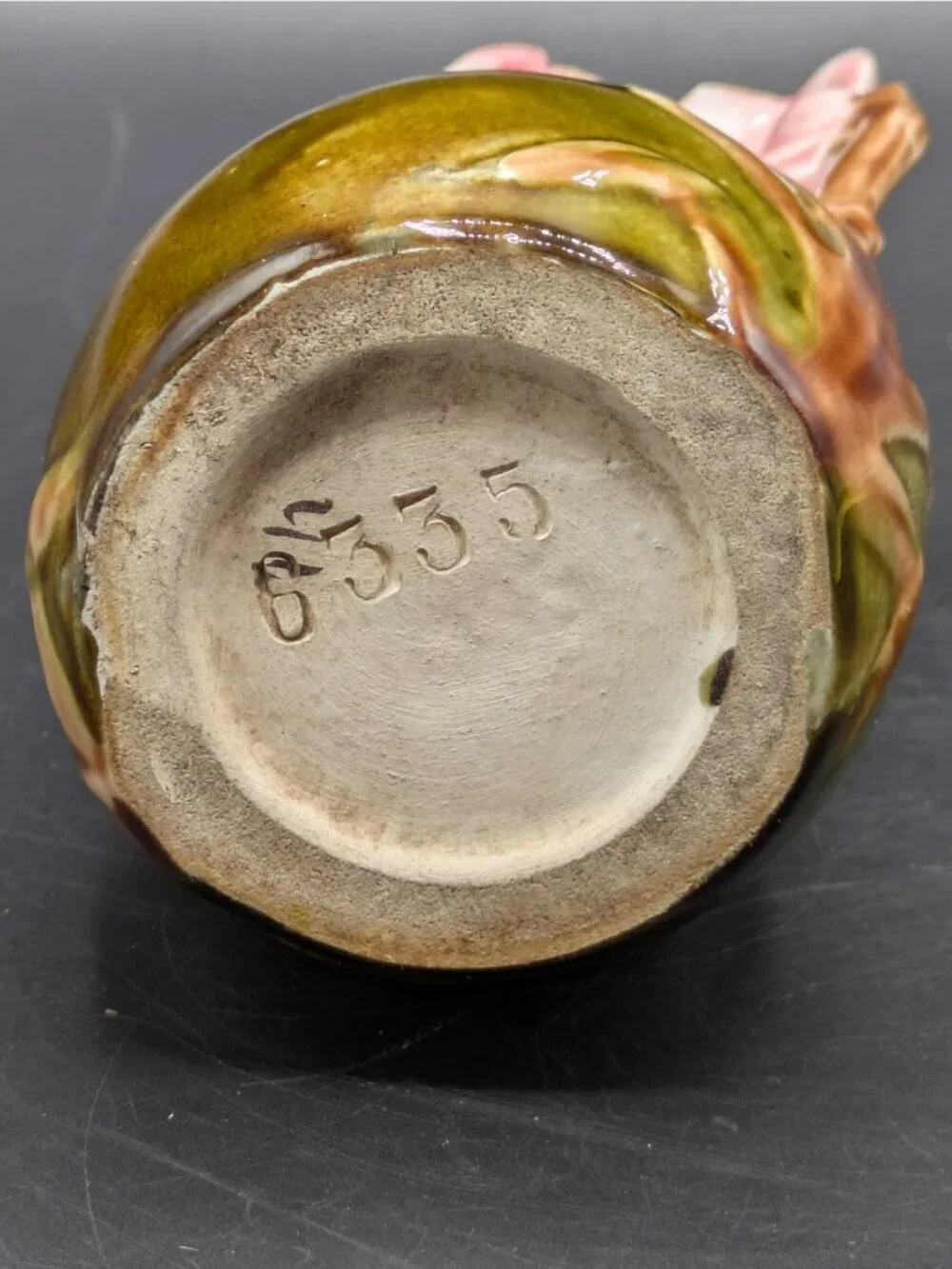 Antique Art Nouveau French Majolica Barbotine Naturalistic Floral Vase 5.5”